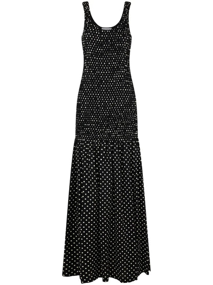 Polka-Dot Crepe Long Dress