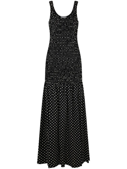 Polka-Dot Crepe Long Dress