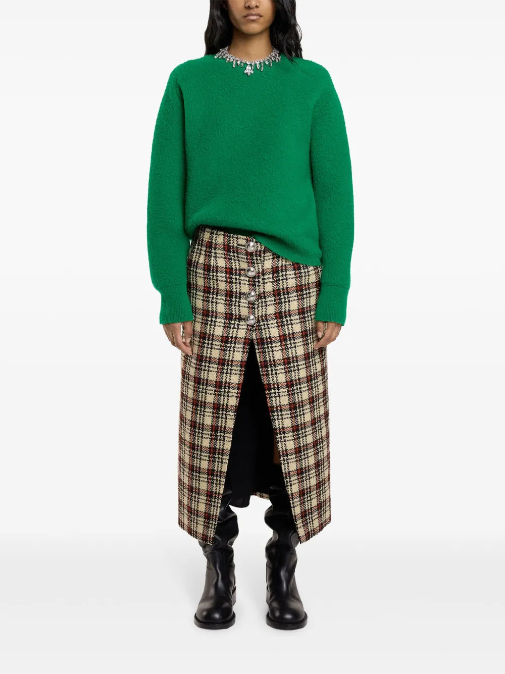 Tartan-Pattern Midi Skirt