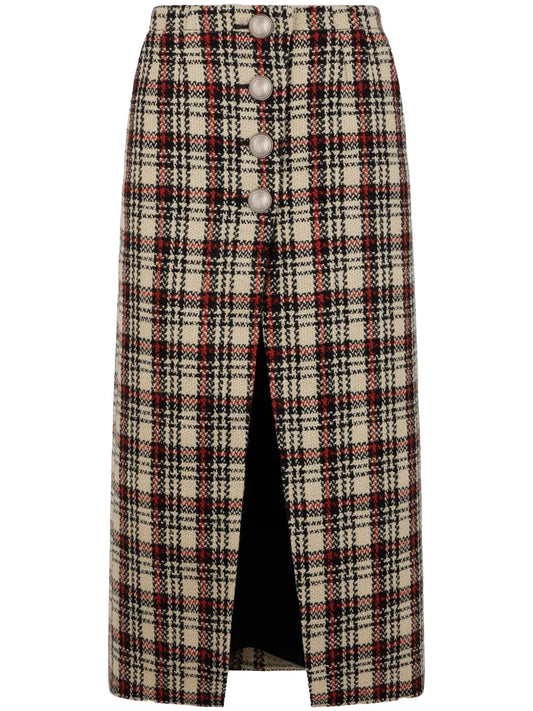 Tartan-Pattern Midi Skirt