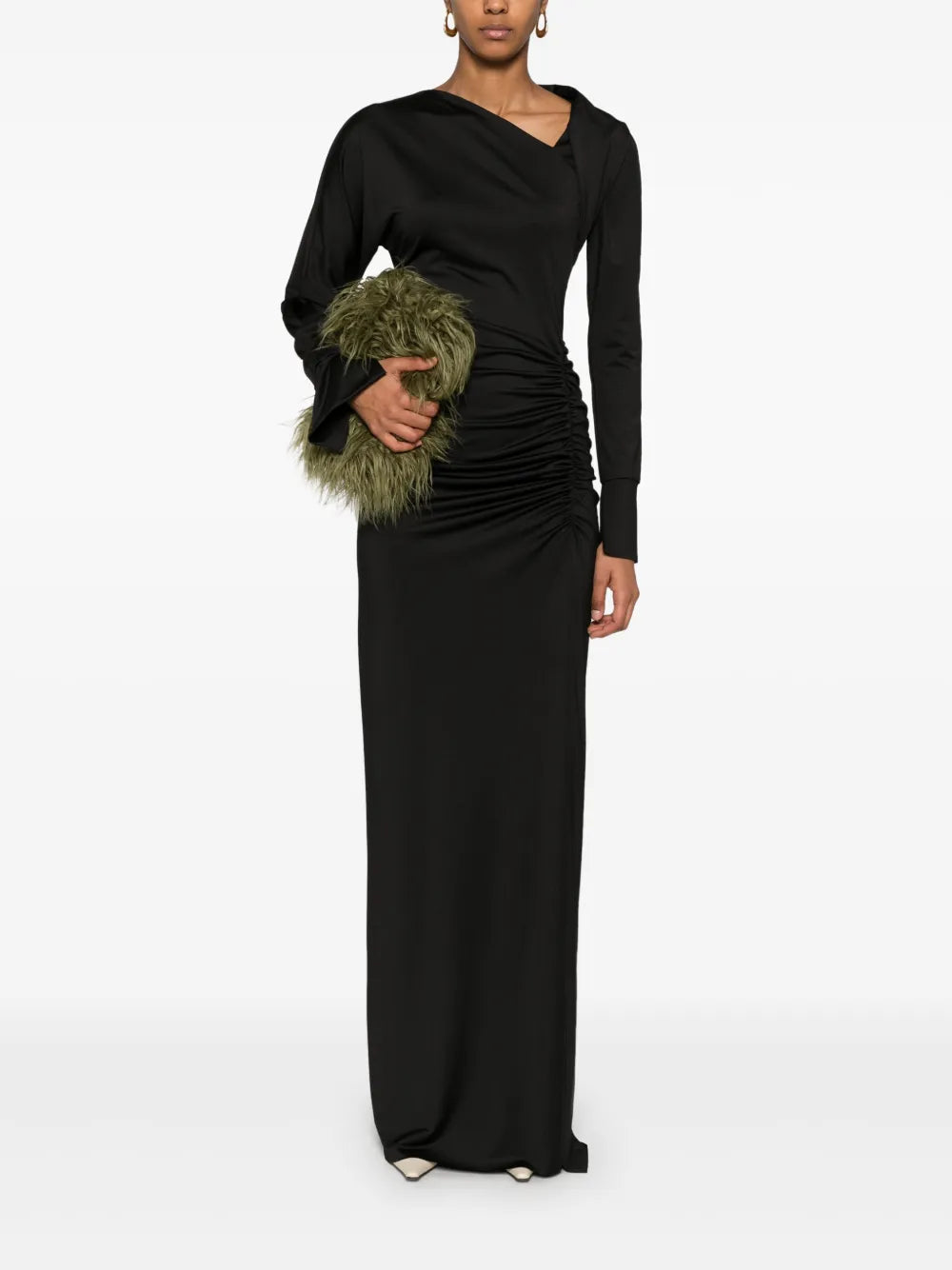 Asymmetric-Neck Maxi Dress