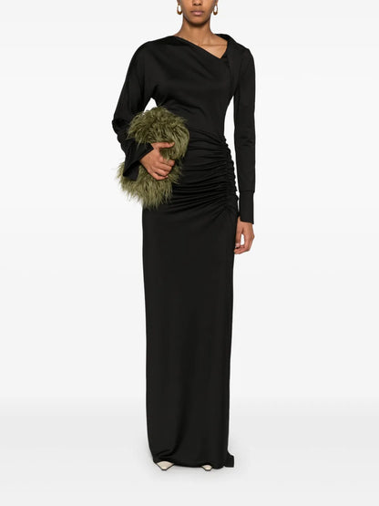 Asymmetric-Neck Maxi Dress