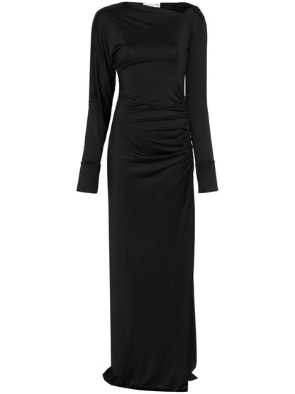 Asymmetric-Neck Maxi Dress