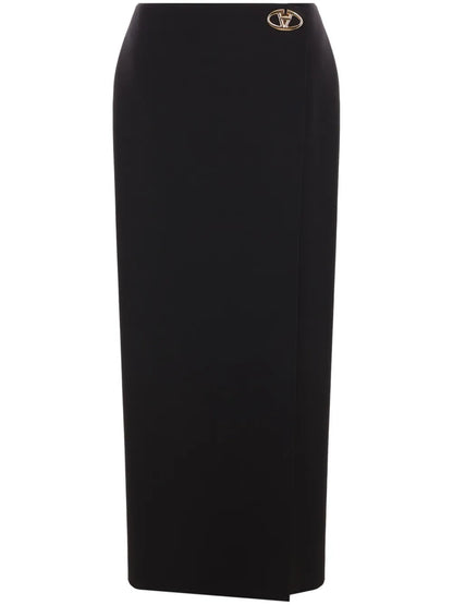 Logo-Plaque Wool Pencil Skirt