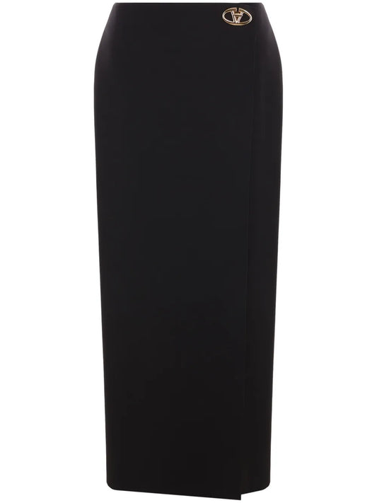 Logo-Plaque Wool Pencil Skirt