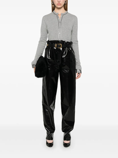 Paperbag-Waist Coated Trousers
