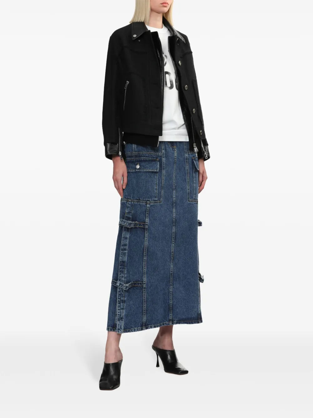 Denim Cargo Midi Skirt