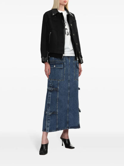 Denim Cargo Midi Skirt