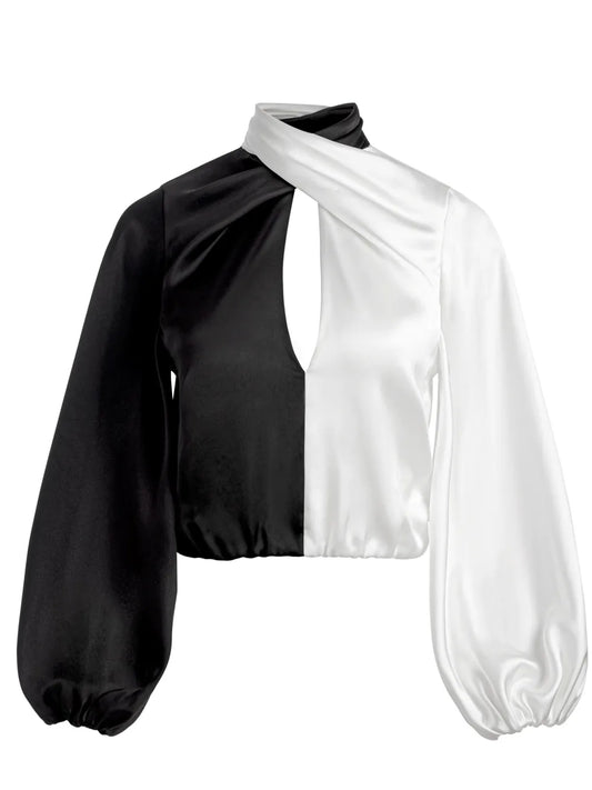 Mahogany Twist-Neck Cropped Top
