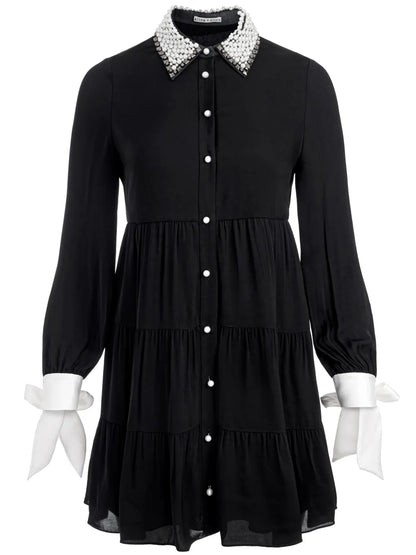Meeko Embellished-Collar Mini Shirt Dress
