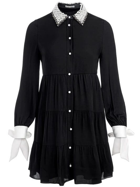 Meeko Embellished-Collar Mini Shirt Dress