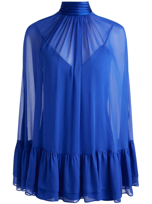 Zenon Tie-Neck Cape Mini Dress