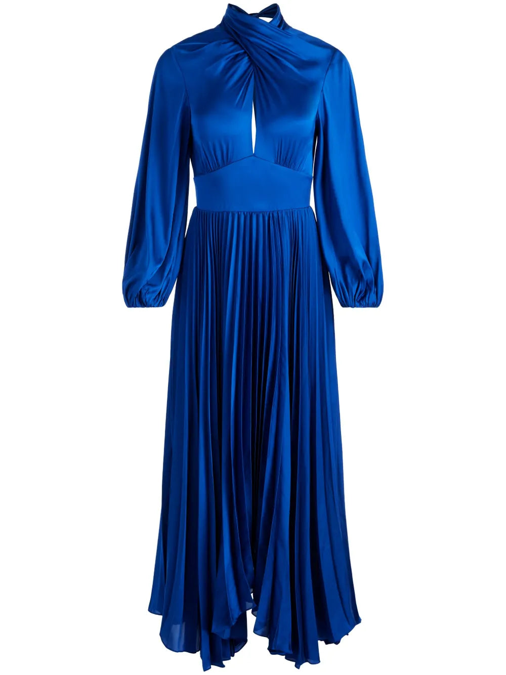 Mahogany Twist-Neck Pleated Maxi Dress