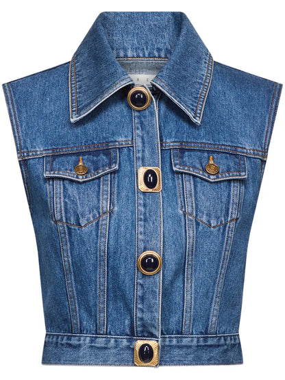 Gemstone-Embellished Denim Gilet