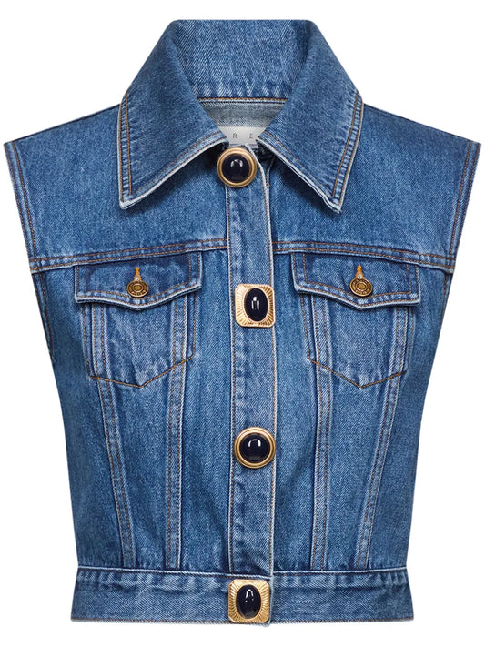 Gemstone-Embellished Denim Gilet