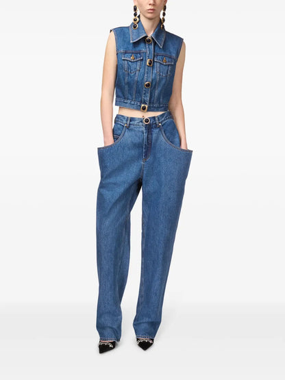 Gemstone-Embellished Denim Gilet