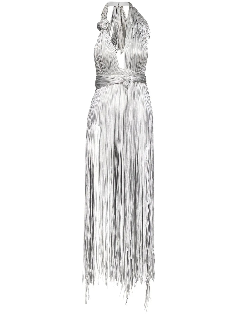 Metallic Fringed Halter Minidress