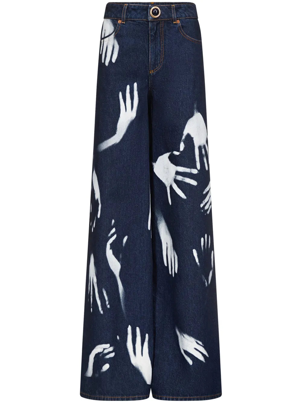 Hand-Print Wide-Leg Jeans