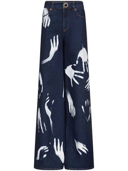 Hand-Print Wide-Leg Jeans