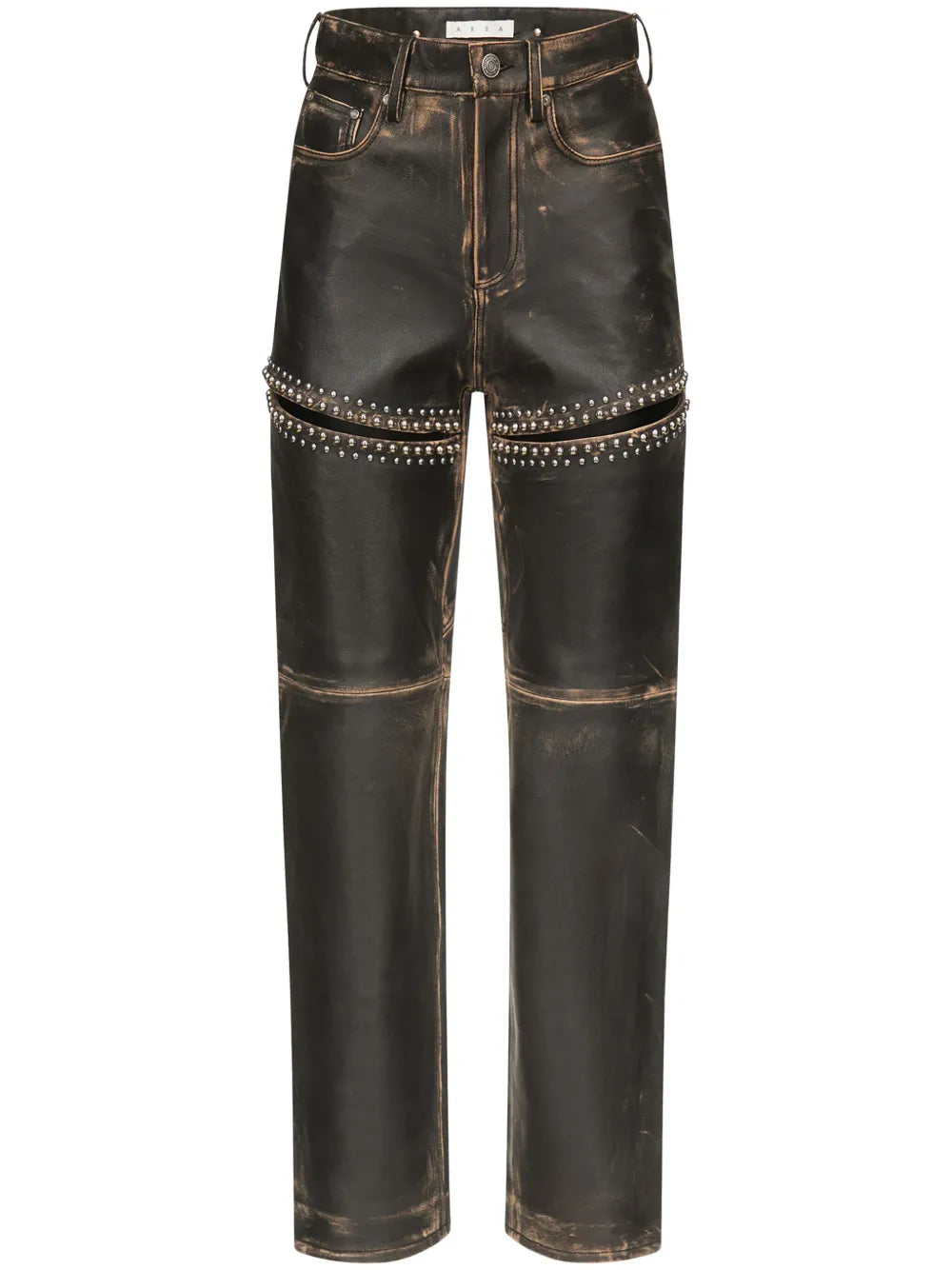 Studded Leather Slit Jeans