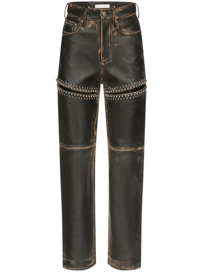 Studded Leather Slit Jeans