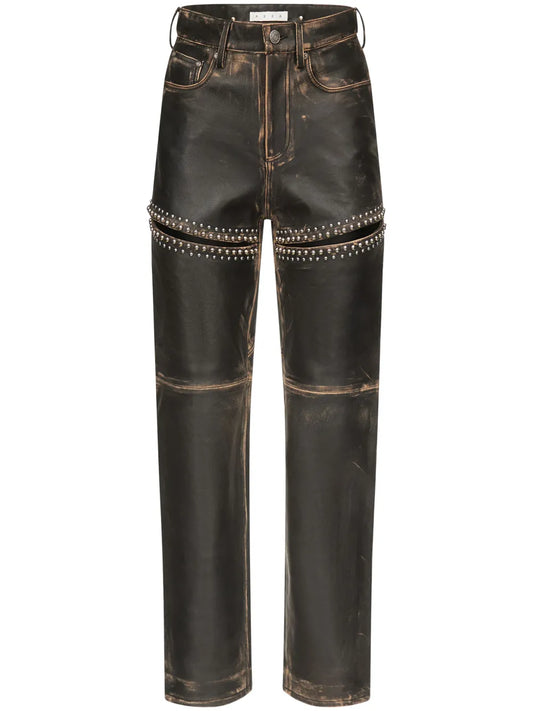Studded Leather Slit Jeans