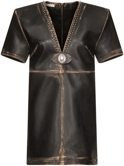 Studded Leather T-Shirt Dress