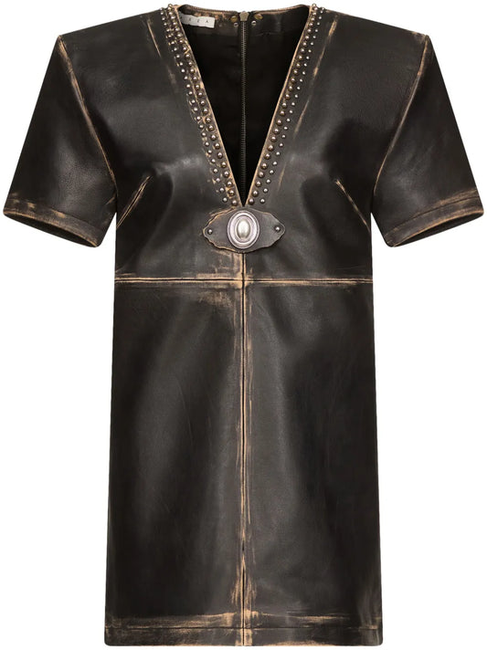 Studded Leather T-Shirt Dress