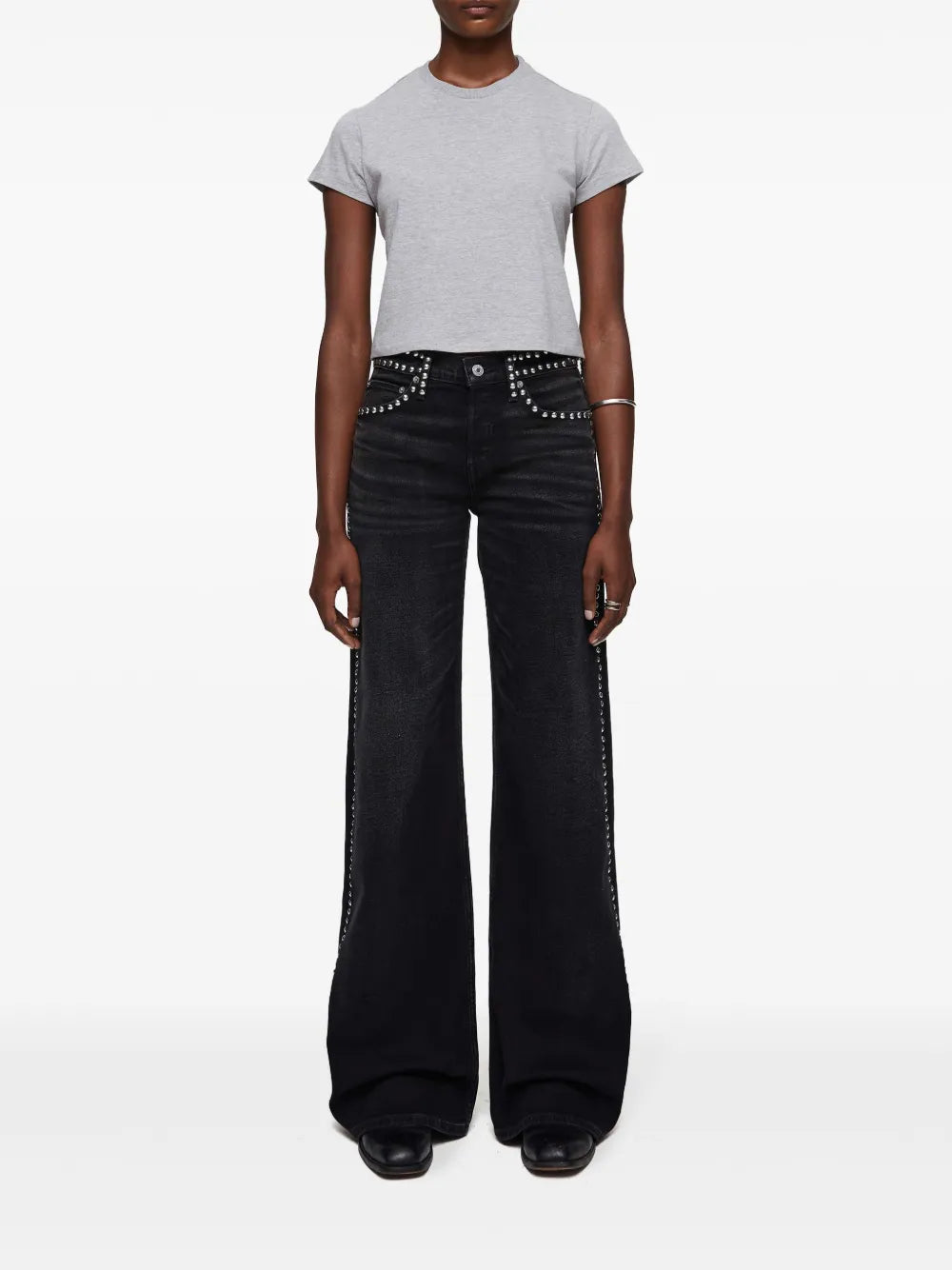 Stud-Embellished Wide-Leg Jeans