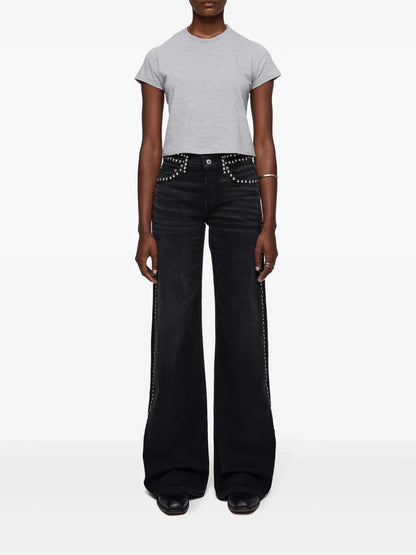 Stud-Embellished Wide-Leg Jeans
