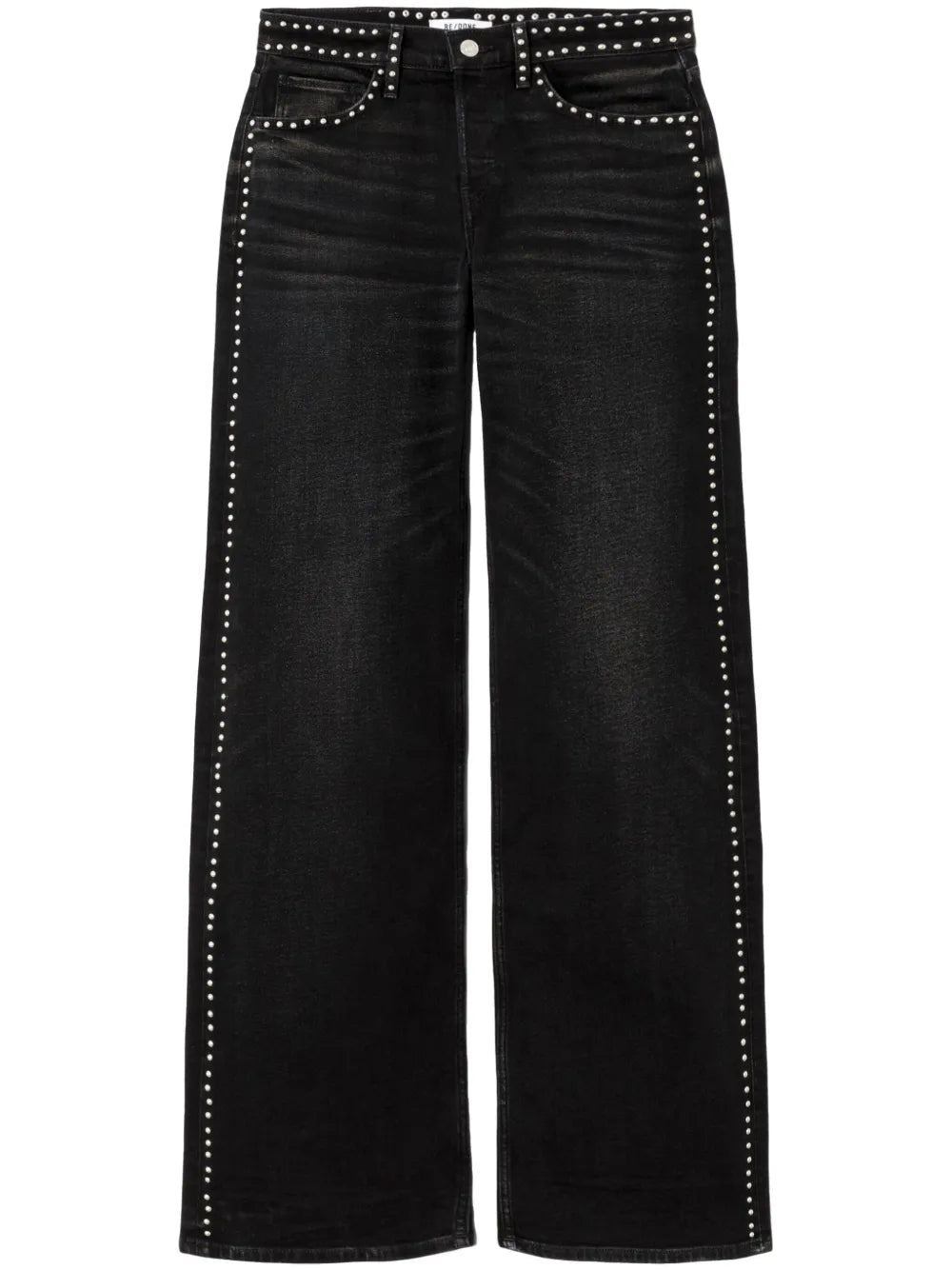 Stud-Embellished Wide-Leg Jeans