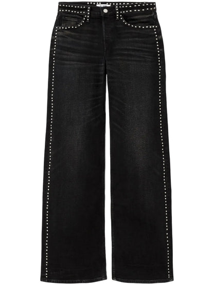 Stud-Embellished Wide-Leg Jeans