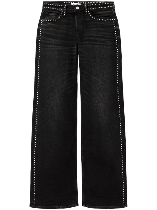 Stud-Embellished Wide-Leg Jeans