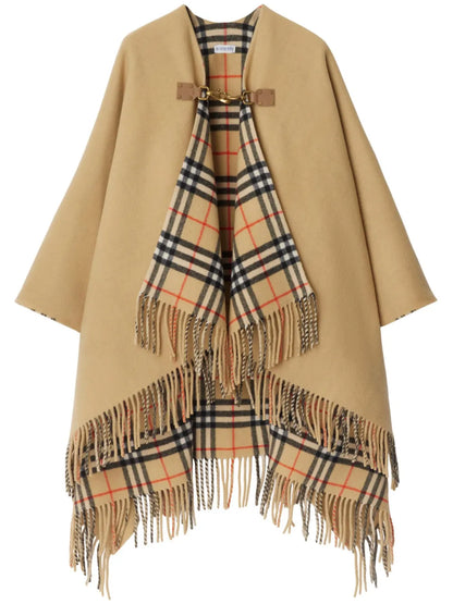 Check-Pattern Wool Cape