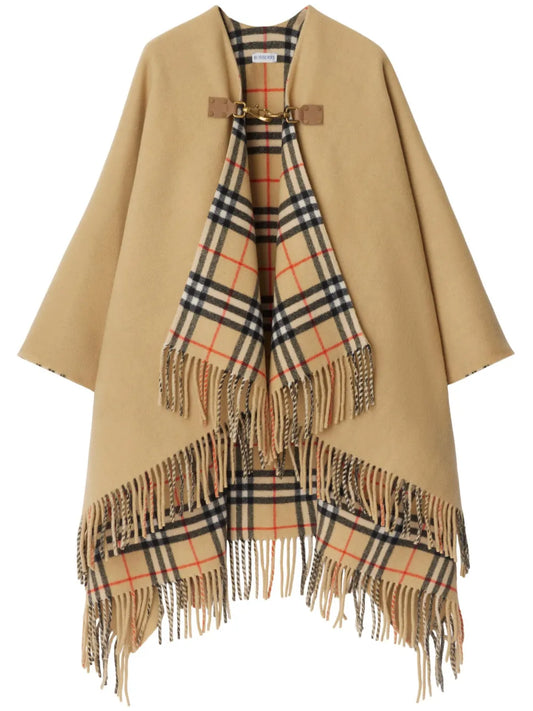 Check-Pattern Wool Cape