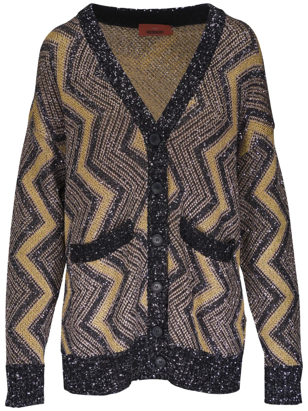 Zigzag-Woven Buttoned Cardigan