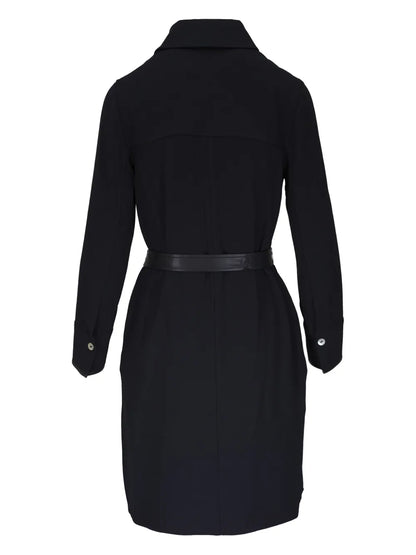 Faux-Leather Trim Shirt Dress