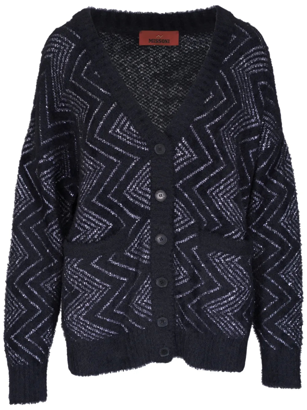 Zigzag-Woven Buttoned Cardigan