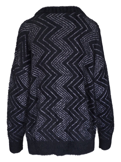 Zigzag-Woven Buttoned Cardigan