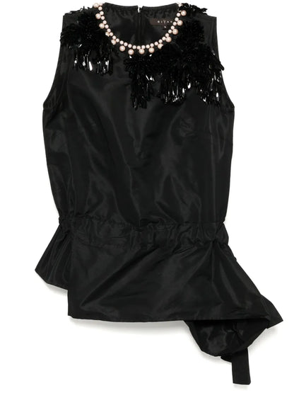 Embellished Neckline Taffeta Top
