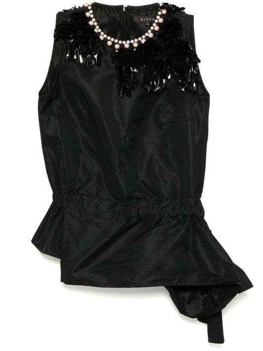 Embellished Neckline Taffeta Top