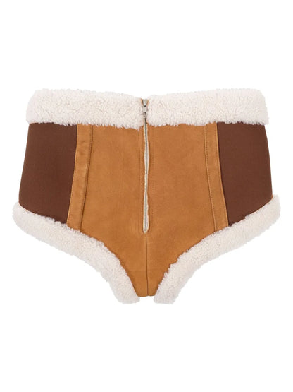 Trimmed Sheepskin Mini Shorts