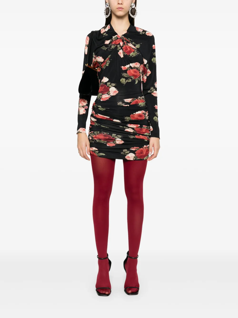 Floral-Print Draped Mini Dress