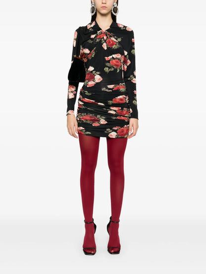 Floral-Print Draped Mini Dress