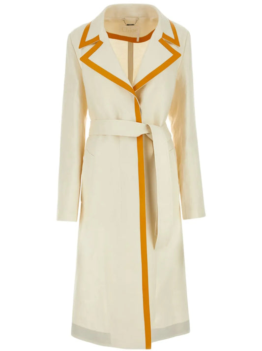 Contrast-Trim Trench Coat