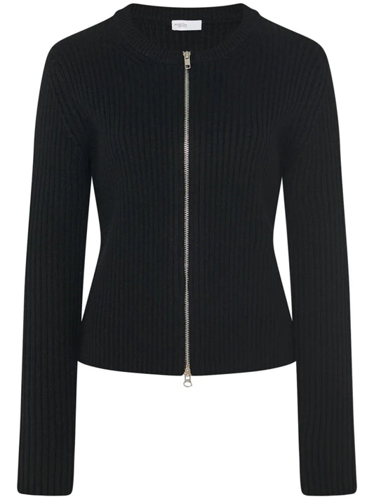 Zip-Up Ribbed Knit Cardigan