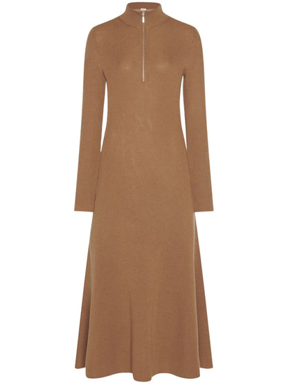 Zip-Up Ribbed Knit Dress