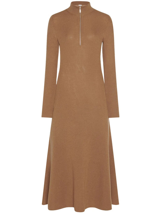 Zip-Up Ribbed Knit Dress