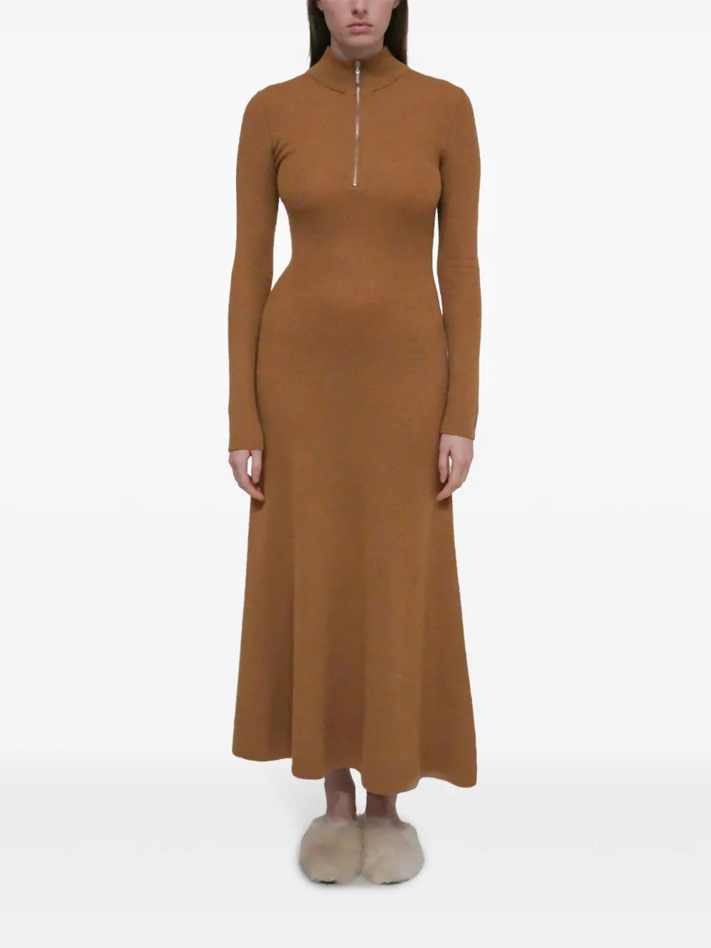 Zip-Up Ribbed Knit Dress
