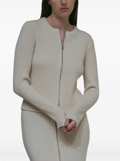 Zip-Up Ribbed Knit Cardigan